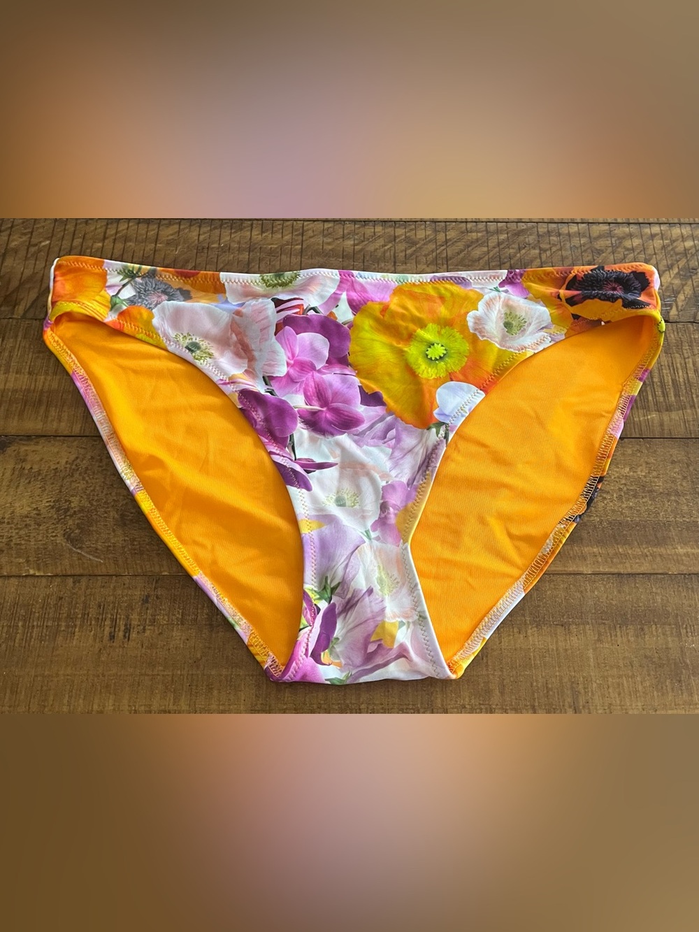 NWT Aerie Full Coverage Bikini Bottom in Orange Tropical Floral Print - Size L